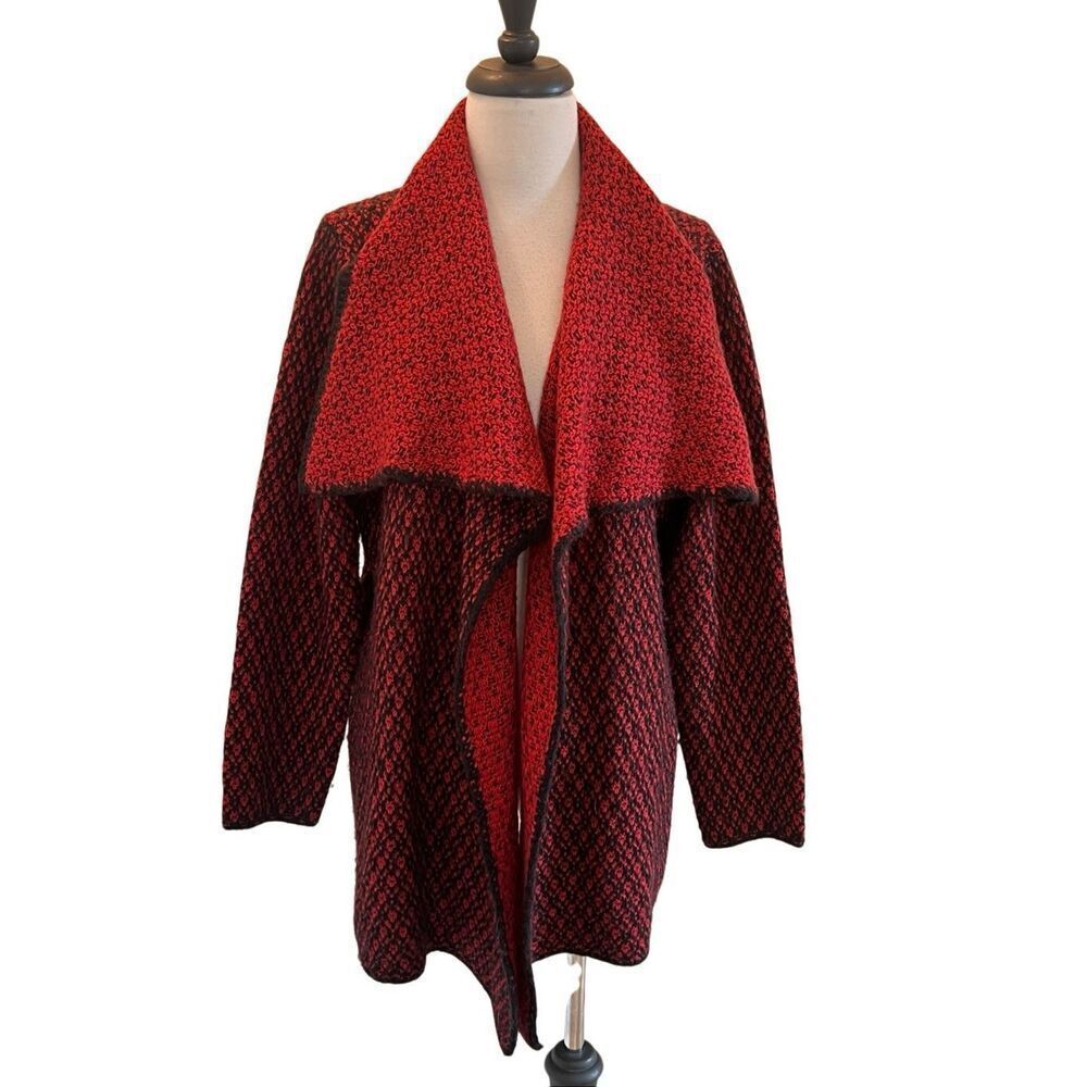 Chico's Women's Textured Jacquard Knit Jackie Cardigan Sweater Red Size 2 Large